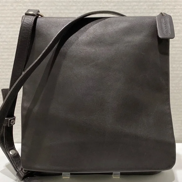 COACH No. E0P 9458 Legacy Slim Messenger Dark Brown Leather Crossbody Bag